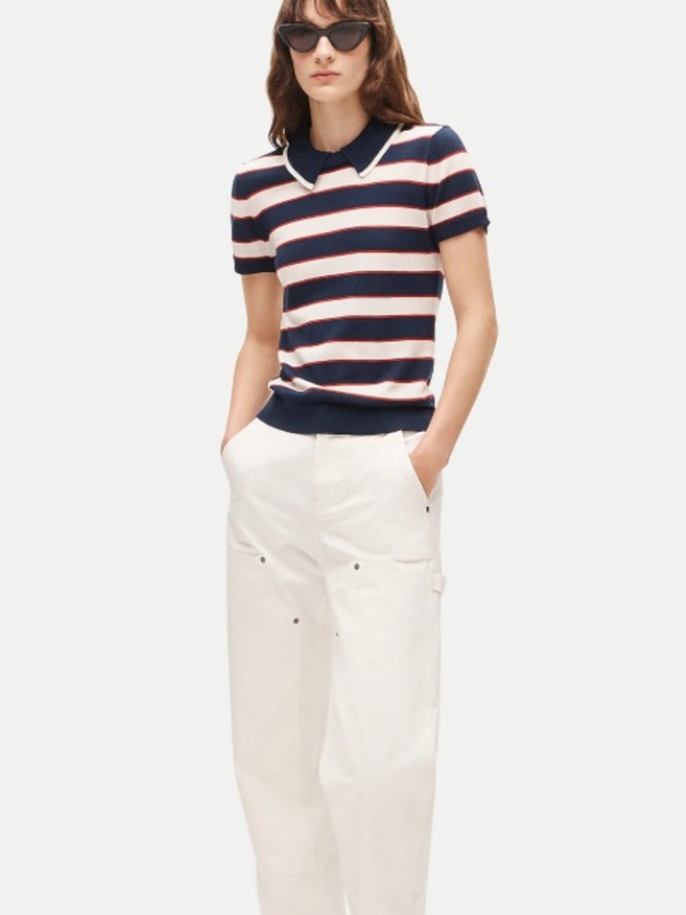 J crew navy stripe Sweater-polo in striped merino wool - Picture 2 of 6